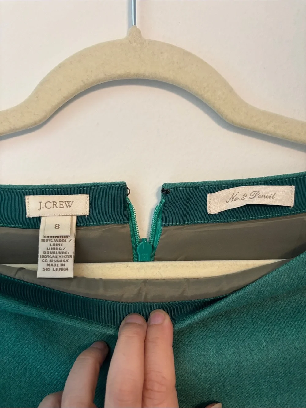 J. Crew 100% Wool Women's Green No. 2 Pencil Skirt Size 8